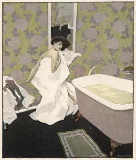 Young Woman In Bathroom Imprime: Lady in Bathroom C1908