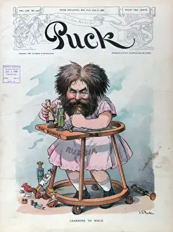 Vintage Cartoon Illustration Imprime: Learning to walk
