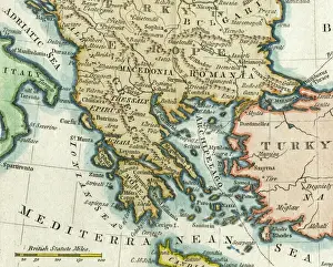 Impresiones de Carta de Grecia y las islas griegas más Romaña (que aparece en esta carta mal etiquetada o posicionada al sur de Bugarria), Macedonia, Albania y partes de Turquía e Italia Albania Imprime: Carta de Grecia, 1792