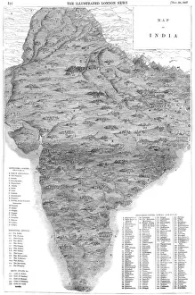 Impresiones de Un mapa de la India en el año 1857 (el año del Motín Indiano) que muestra los reinos y estados; las provincias principales; los ríos principales; las bahías y golfos ; y las ciudades Mapa Imprime: Mapa de la India