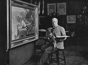 Impresiones de MARCUS STONE artista, fotografiado en el trabajo con su firma Fecha: 1840 - 1921 Marcus Stone Imprime: Marcus Stone en el trabajo.
