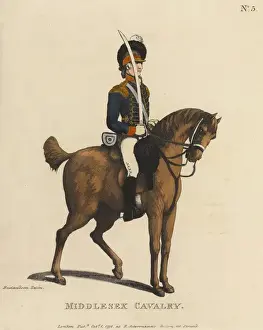 Thomas Rowlandson Aquatint Imprime: Middlesex Cavalry