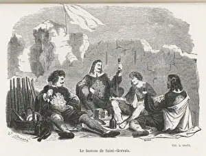 Antique Print Collection Imprime: Three Musketeers / C19Th