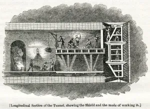 Thames Tunnel Construction Imprime: Longitudinal section of Thames Tunnel 1825
