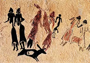 Impresiones de Baile fálico, arte mesolítico, cueva; Procedencia: ESPAÑA; El Cogul y la cova dels moros Pintura Imprime: Baile fálico