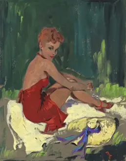 David Wright Art Imprime: Pin-up sunbathing by David Wright