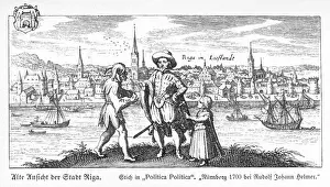 Impresiones de Visión general de Riga en la provincia de Letonia, que formaba parte entonces del Imperio Ruso Letonia Imprime: Riga en 1700