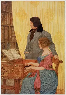 Impresiones de Músicos alemanes Robert y Clara Schumann al teclado Alemania Imprime: Roberto y Clara Schuman