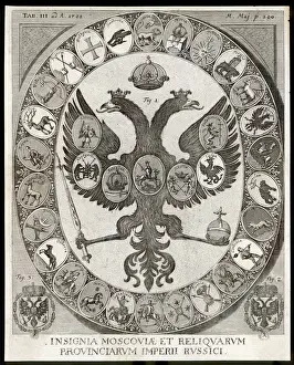 Impresiones de La águila imperial rusa dos cabezas rodeada de dispositivos heráldicos de las provincias del Imperio Ruso Rusia Imprime: Aguila imperial rusa