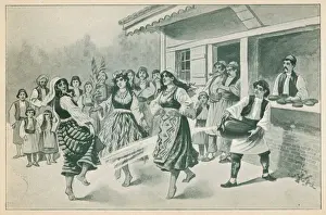 Impresiones de HECHIZO DE LLUVIA, SERBIA En tiempos de sequía los jóvenes Dodoles van del pueblo al pueblo con trajes adornados con hojas que bailan mientras que el campesinado riega la tierra Serbia Imprime: Pastores serbios