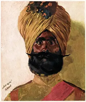 Impresiones de Un oficial sikh de la India luchando con las Potencias Aliadas en la Primera Guerra Mundial Imágenes Relacionadas Imprime: Soldado sikhi de la Primera Guerra Mundial