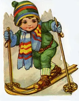 Vintage Skiing Images Imprime: Skiing