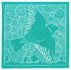 Impresiones de Un colibrí vuela sobre los árboles del año 2011 Alondras Imprime: Un cuervo celeste vuela sobre los árboles