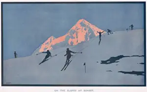 Historical Winter Scenes Imprime: On The Slopes At Sunset