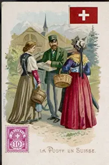 Alpine Village Scene Imprime: Swiss Postman
