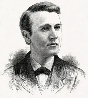 Impresiones de THOMAS ALVA EDISON inventor americano como joven hombre Fecha: 1847 - 1931 Thomas Edison Imprime: Thomas Edison / Después de Mora