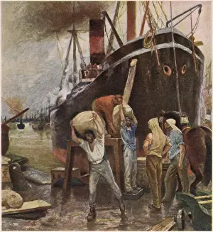 Vintage Harbour Scenes Imprime: Unloading Cargo