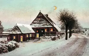 Snowy Village Imprime: Winter Scene