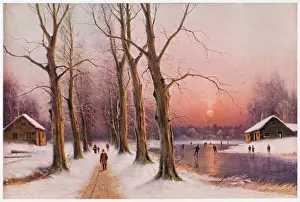 Winter Landscape Painting Imprime: Wintry Sunset