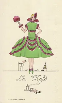 Vintage Fancy Dress Costumes Imprime: Woman in fancy dress costume as a maid
