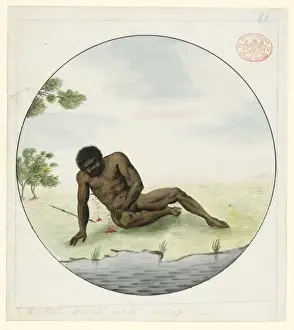 Aboriginal Art Australia Imprime: Wounded aboriginal man in a classical pose