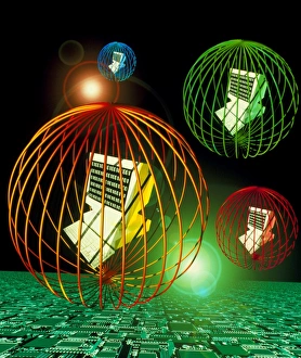 Digital Security Measures Imprime: Abstract computer art depicting computer security