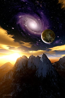 Extrasolar Planet Imprime: Alien sky at sunset, computer artwork