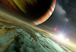 Space Exploration Photography Imprime: Alpha Centauri binary stars and planets