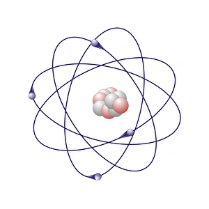 Impresiones de Berielemio, modelo atómico. El berielemio tiene cinco núcleos de neutrones blancos y cuatro protones rosados en su núcleo central Imágenes fechadas en noviembre de 2010: Modelo atómico del bérilio