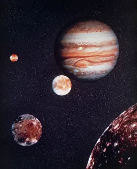Planetary Science Images Imprime: Composite image of Jupiter & four of its moons