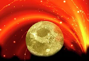 Planetary Cosmology Images Imprime: Composite image of the moon & a bright vortex
