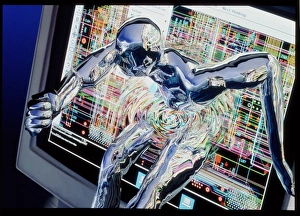 Abstract Technology Image Imprime: Computer art of humanoid breaking out of computer