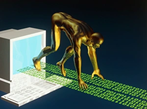Digital Communication Symbolism Imprime: Computer artwork of the internet as a sprinter