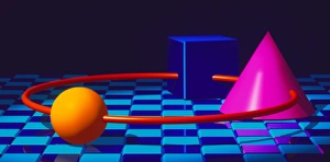 Artefacto de computadora del esfera, cono y cubo