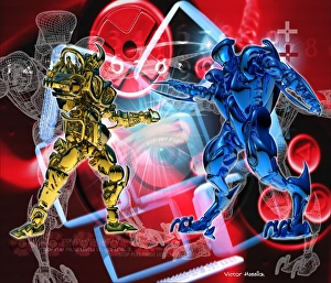 Impresiones de El juego de computadora. Arte visual conceptual del ordenador que representa un juego de computadoras Imágenes de julio de 2001: Videojuego de computadora