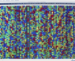 DNA Sequencing Imprime: Computer screen display of DNA sequencing pattern