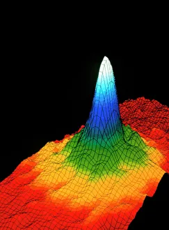 Impresiones de El condensado de Bose-Einstein: un nuevo estado de la materia. Gráfica del densidad de átomos rubidio con baja velocidad formando un condensado de Bose-Einstein (BEC) Imágenes de diciembre de 2002: Densidad en un condensado de Bose - Einstein