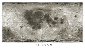 Impresiones de Mapa lunar. Mappa que muestra la cara cercana y lejana de la Luna, basada en datos obtenidos por sondas espaciales no tripuladas estadounidenses que orbitaron la Luna a principios del siglo XXI Imágenes fechadas en enero de 2012: Mapa lunar