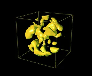 Impresiones de Mapa del universo. Mapa computarizado del universo que muestra los aglomerados galácticos (amarillo) separados por vacíos (negro) Imágenes fechadas en 1999: Carta de distribución del superclúster galáctico