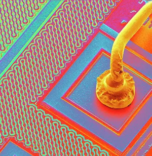 Imágenes fechadas el 25 de junio de 2004: Hilo de conexión microchip, SEM