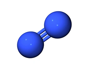 Impresiones de Molécula de nitrógeno. Modelo computacional de una molécula del nitrógeno (N2). Las dos átomos de nitrógeno están unidos por un enlace covalente triple Imágenes fechadas en abril de 2006: Molécula de nitrógeno
