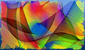 Impresiones de El patrón óptico: modelo de computadora formado por patrones creados al doblar una hoja transparente coloreada. La estructura plana se distorsiona, como lo muestra la deformación del encaje cuadrado Imágenes de enero de 2004: Patrón óptico