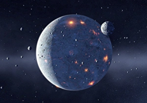 Impresiones de La formación de los planos en el sistema solar artificial del computador con varios cuerpos rocosos pequeños (planetesimales) Imágenes de mayo de 2008: Formación planetaria, arte de computadora