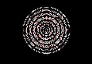 Impresiones de El plutonio. Modelo esquemático del modelo de Bohr de un átomo de plutonio. Las 94 electrones (rojo) orbitan alrededor del núcleo central (no mostrado), compuesto por protones y neutrones Imágenes fechadas en 2011: Modelo atómico del plutonio