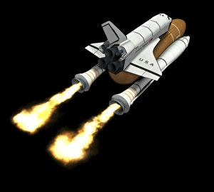Space Shuttle Launch Imprime: Space shuttle launch, computer artwork