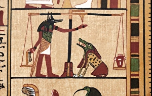 Impresiones de Establecido en el Salón de la Doble Maat, esta ilustración del Libro de los Muertos representa el Juicio del Conciencia Imágenes fechadas en julio de 2012: Proceso de la Concienza