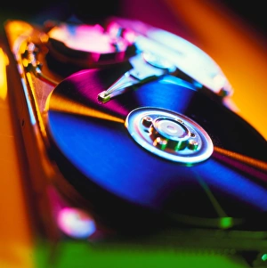 Computer Hard Drive Imprime: View of a computer hard disk memory mechanism