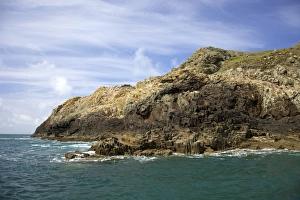 Wales Coastline Photography Imprime: Basalt columns on cliffs in spring sunshine, Pembrokeshire National Park