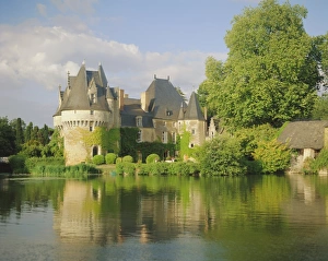 Loire Valley Chateau Imprime: Bazouges Chateau and the River Loire at Sarthe, Pays de la Loire, Loire Valley