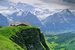Impresiones de La cara norte y el valle de la montaña del Edelweiss en Grindelwald. Región de la Jungfrau en Grindelwald. Altiplano bernois (Bernese Oberland). Montañas Suizas (Alpes suizos), Suiza, Europa Suiza Imprime: Cumbre y cara norte del pico de la montaña El Gier